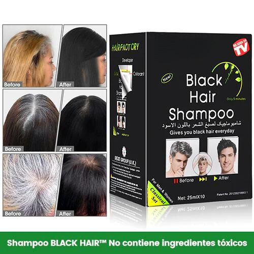 Shampoo Pinta Canas Negro BLACK HAIR™ Caja /10 Sobres - Envío Gratis